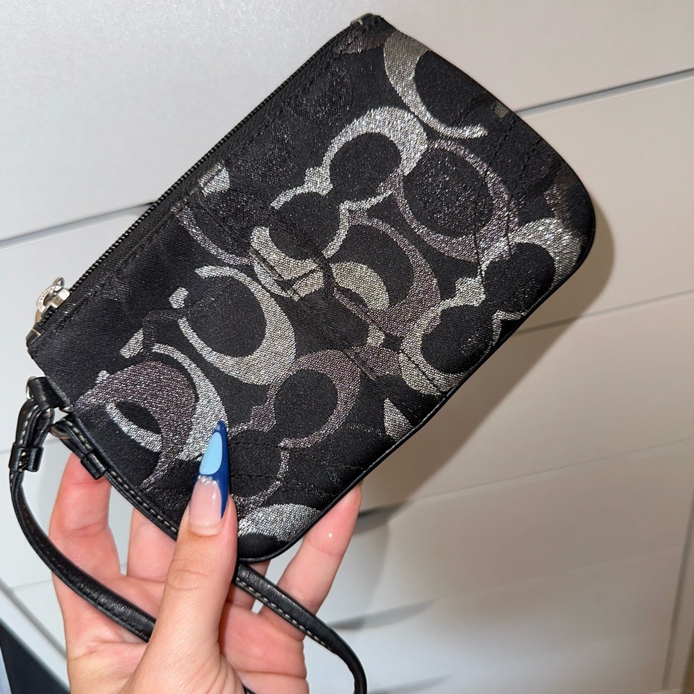 Coach black and gray wristlet/pouch